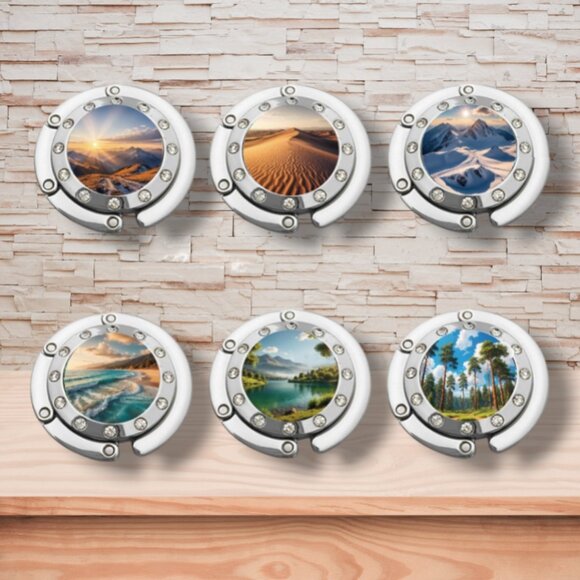 Assorted Crystal Scenery Foldable Handbag Purse Hook - Purse Table Hanger NEW - Picture 1 of 4